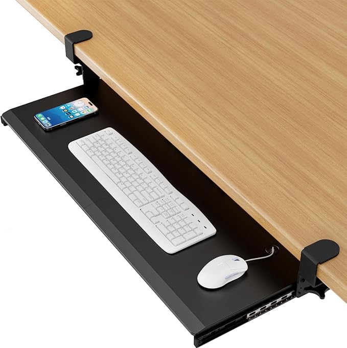 AX WABER Keyboard Tray Under Desk Pull Out with 3 Height Adjustable Extra Sturdy C Clamp Mount System, 32.8 (38 inch Including Clamps) x 12 Inch Slide-Out Platform Computer Drawer for Typing