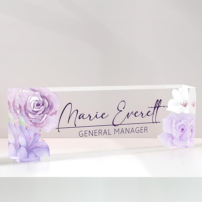Desk Name Plate Personalized Name Plate for Desk, Office Desk Decor, 3D Style Personalized Plaque Name Plates for Desks Custom Appreciation Gifts for Boss Lady Employee Coworkers (Gouache Flowers)