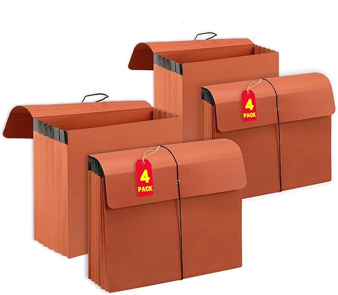 4 Packs Expanding File Wallet with Elastic Cord Closure,Letter Size Accordion File Organize,Heavy Duty Document Organizer,5 Inch Expansion