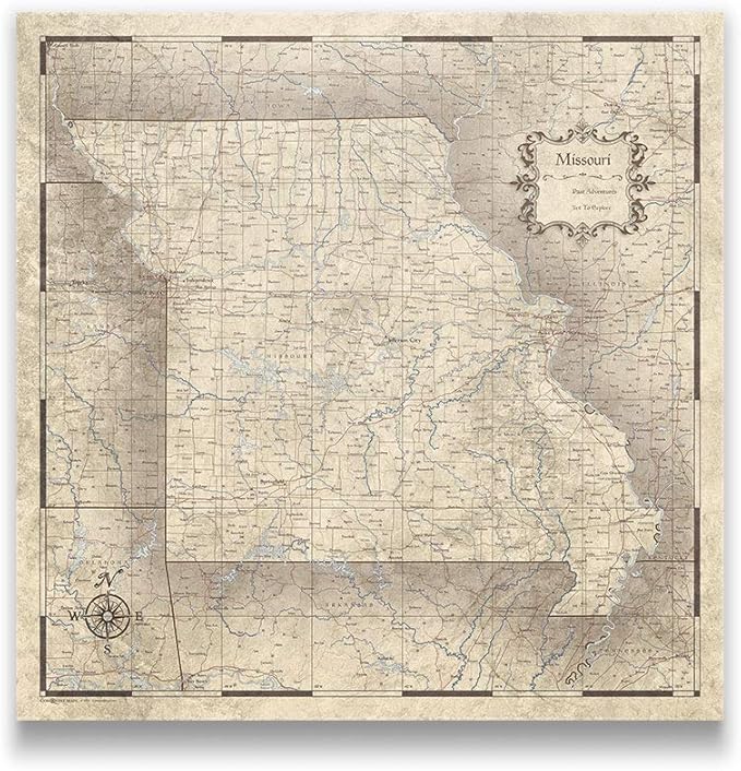 Push Pin Missouri Map Board - With Push Pins to Mark Missouri Travel - Handmade in Ohio, USA - Design: Rustic Vintage