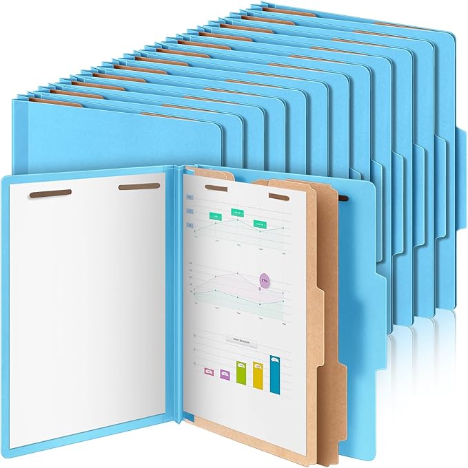 Skyygemm 24 Pcs Classification Folders Letter Size Bulk - 2 Dividers Pressboard File Folder with 3. 5 Inch Expansion, 2 Prongs Fastener, Heavy Duty Office File Organizer for Teacher Medical (Blue)