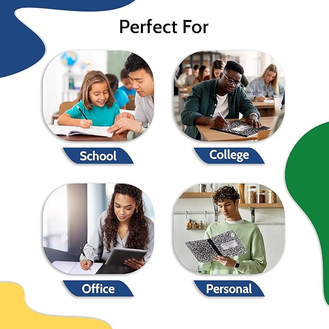 EPI 5040 Pack (Pallet) College Ruled Composition Notebook Bulk, 200 pages (100 Sheets), 9-3/4 x 7-1/2, Black Marble, Bulk School Supplies, Heavy Duty, Durable Office Notebooks, Sturdy Sewn Binding