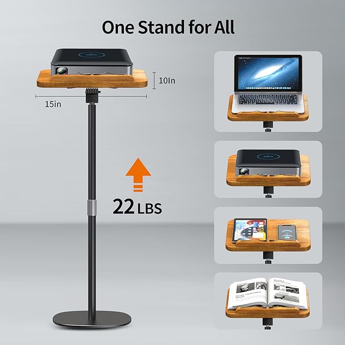 NAMON 2-in-1 Dual-use Floor & Desktop Book Stand, 100% Solid Wood, Height Adjustable from 16.5" to 51", Floor Reading Stand with Page Clip for Cookbooks, Sheet Music, Projector (with a T-Shaped)