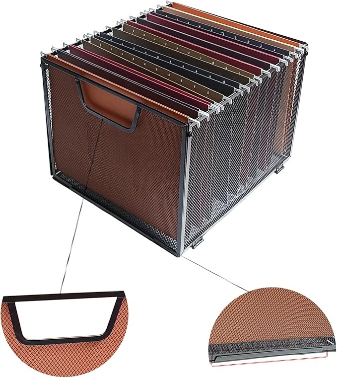 2 Pack Metal File Baskets,Hanging File Folder Organizer,Office File Box,Letter Size,Black (2)