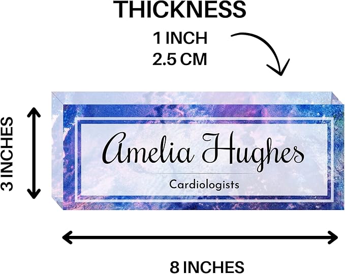 Customized Clear Acrylic Thick 8x3" Acrylic Black - Desk Name Plate Block with Personalized Logo - Professional Office Decor - Customized Acrylic Plate Gift for Teacher Co-workers (Indigo Dream)