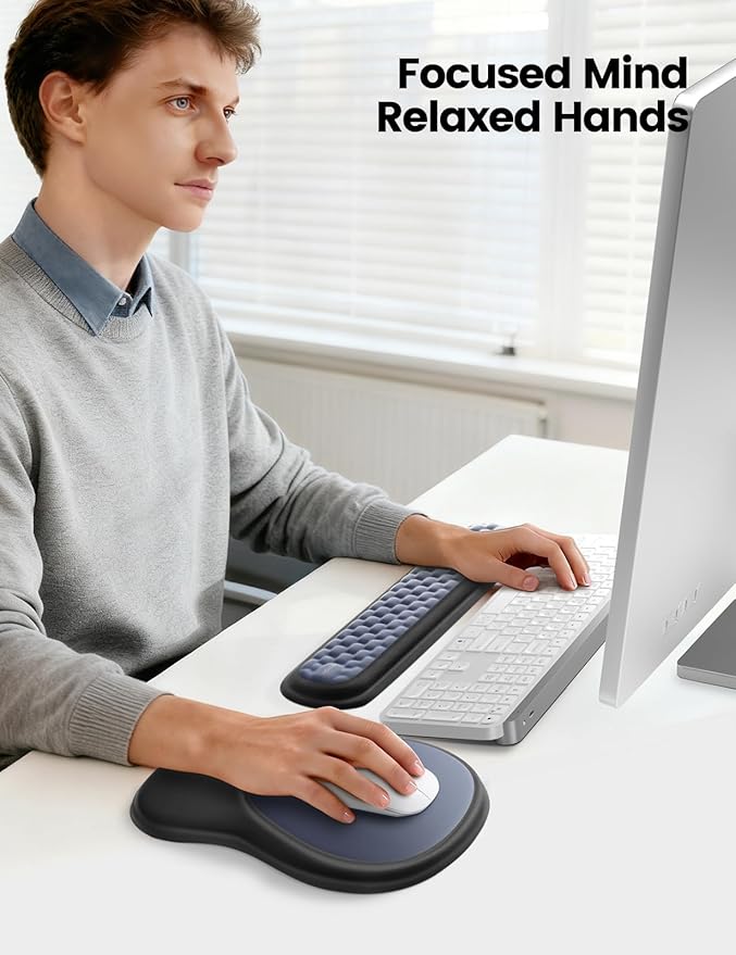 meatanty Keyboard and Mouse Wrist Rest Set, Ergonomic Wrist Pad Support, Computer Hand Palm Rest Combo, Memory Foam Typing Desk Accessory Carpal Tunnel Cushion, Laptop Office Home School-Blue & Black