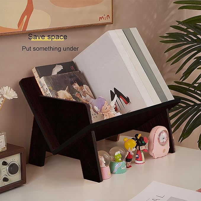 Wood Bookcase in Living Room/Home/Office, Desktop Book Shelf Organizer Bookshelves Storage Rack for CDs/Magazine/Books Display (Black, 13.6")