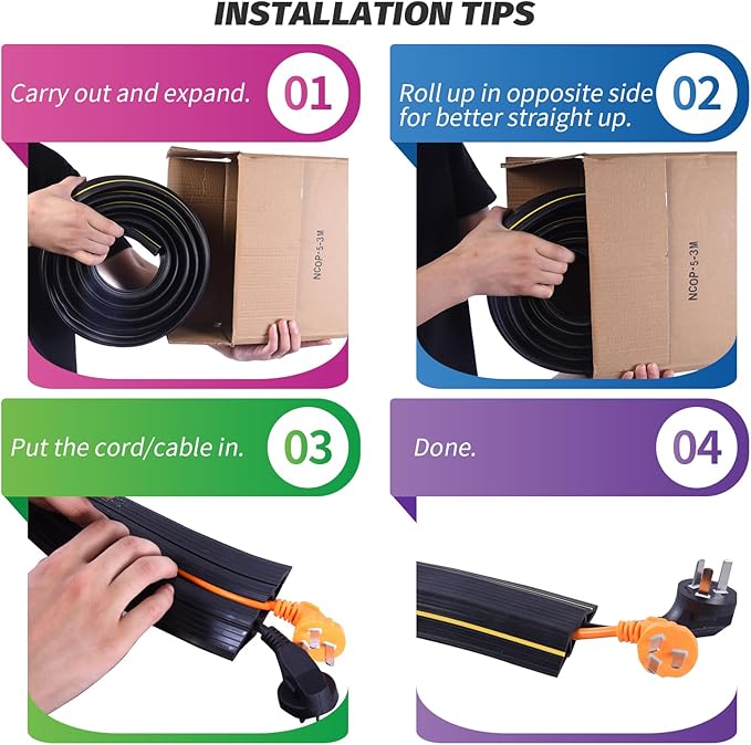 6.5FT Heavy Duty PVC Floor Cable Cover, Floor Cord Cover, Cable Protector Protect Wire for Indoor and Outdoor Cable Cavity = 0.94" (W) x 0.4" (H)(3 Channels