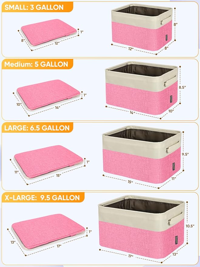 BALEINE 3 Pack Fabric Storage Bins for Shelves, Linen Storage Baskets for Organizing, Decorative Closet Bins for Clothes, Home (Pink, 14''x10''x8.5')