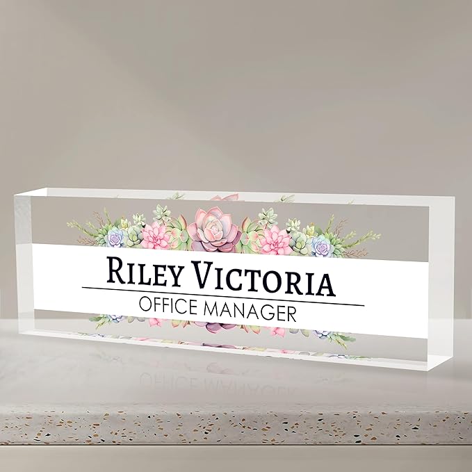 Personalized Name Plate for Desk, Custom Desk Name Plate, Acrylic Name Plate Office Desk Accessories, Personalized Office Gifts for Coworkers Teachers, Employee Appreciation Gifts (A-Victoria)