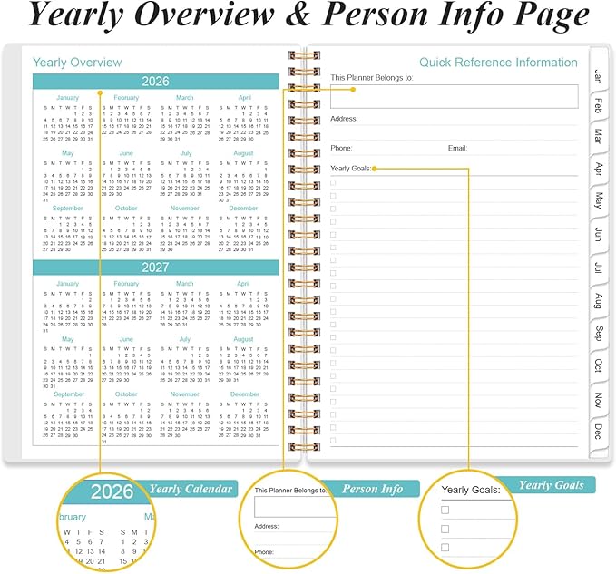 2025-2026 Daily & Monthly Planner - One Page Per Day, Daily Planner 2025-2026 from July 2025 to June 2026, Planner 25-26 with 12 Monthly Tabs, 6.4" x 8.5", Rose Leaf
