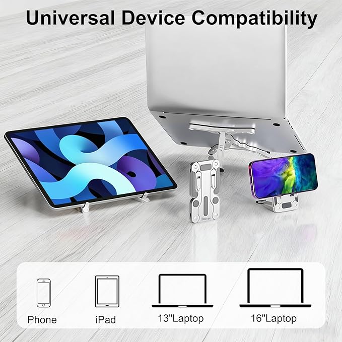 Laptop Stand for Desk, Ergonomic Portable Laptop Stand, Riser Holder Notebook Stands, Foldable Aluminum Computer Stand with Air, Pro, More 10-16” Laptops, Tablets, Phone