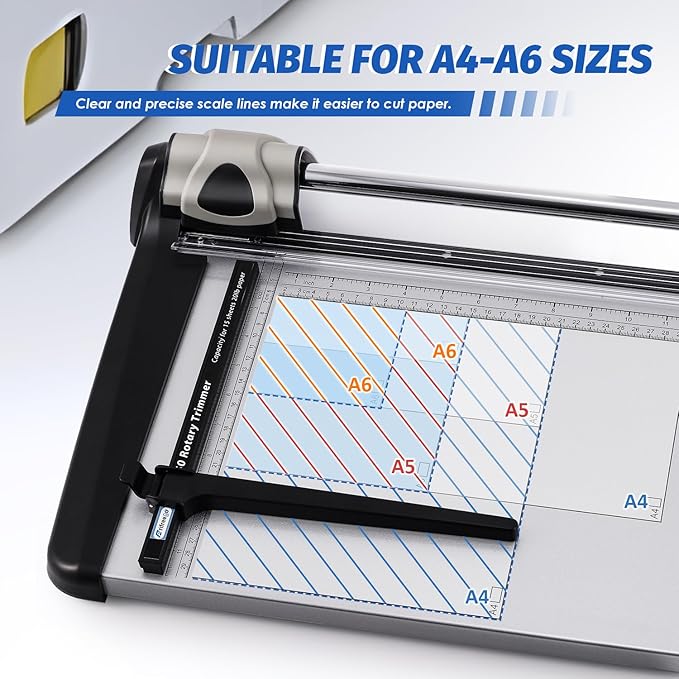 Rotary Paper Trimmer, 15 Sheets Heavy Duty Paper Trimmer, 360mm(14.17") Cutting Length, Commercial Grade Rotary Paper Cutter for Home/Office/School, Black & Silver