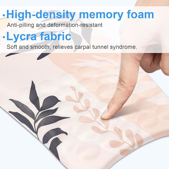 Ergonomic Wrist Mouse Pad with Massage Design, Wrist Rest Pain Relief Mousepad with Memory Foam Non-Slip PU Base, Mouse Pad with Wrist Support for Wireless Mouse & Desk,Y Boho Leaves