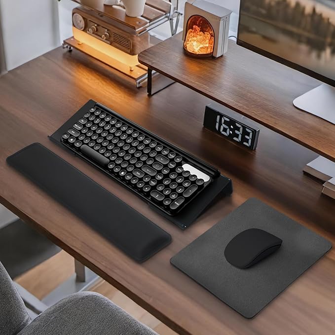 Computer Keyboard Wrist Rest Bracket, Memory Foam Keyboard Wrist Rest Set, Non-Slip Silicone Base, pergonomic and Convenient Typing, ain Relief,Suitable for Office, Work, Gaming (Black)