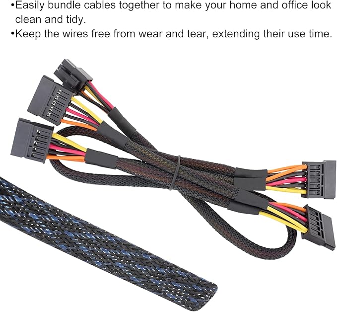25ft PET Expandable Wire Loom 3/8 Inch, PET Braided Wire Sleeving Cable Management Sleeve Tubing [for Audio Video Home Office Cord Protector]-Black Blue