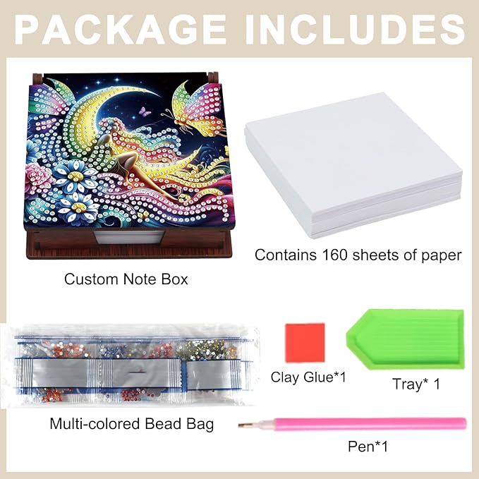 Woman Diamond Painting Kit Note Box,Memo Paper Storage Box Diamond Art,Sticky Note Holder Diamond Art,Diamond Painting Memo Pad For Office Desk. (Woman)