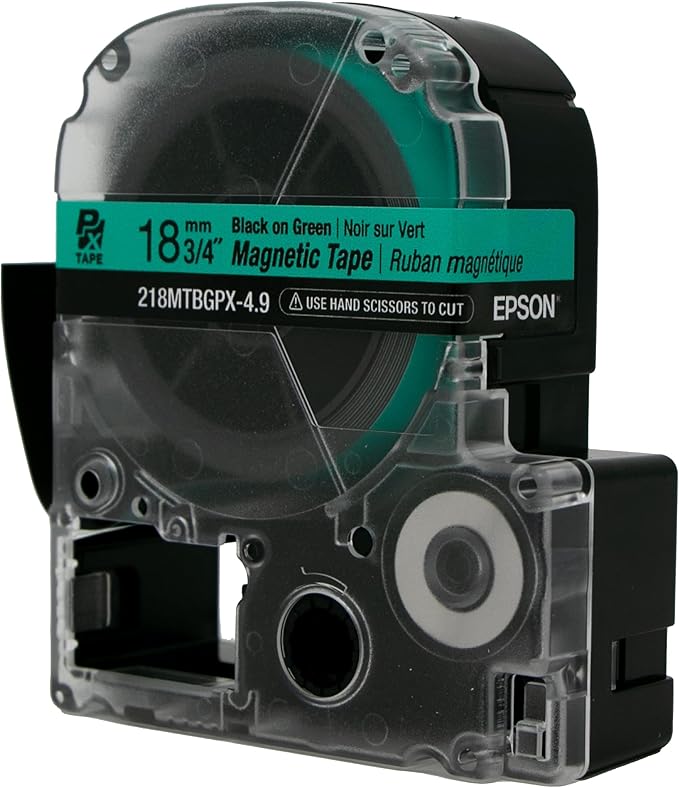 Epson LABELWORKS 218MTBGPX-4.9 Genuine Magnetic Tape Cartridge - Black on Green Magnet Label Maker Tape - 3/4" (18MM) Wide, 4.9 ft, Green