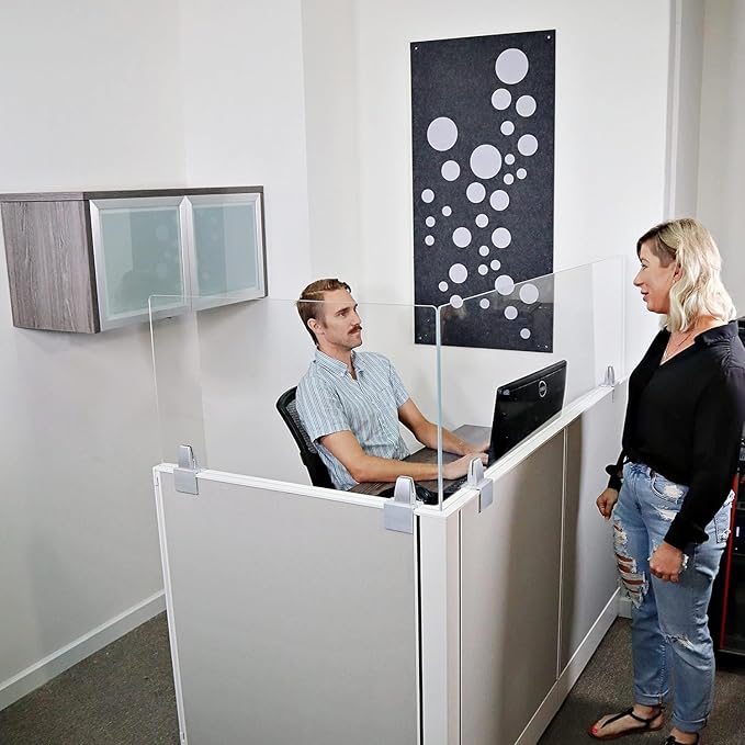OBEX Acrylic Mounted Small Brackets Quality Desk Privacy Panel & Divider for Your Office Cubicle-Increase Separation & Improve Productivity, 24" x 60", Clear