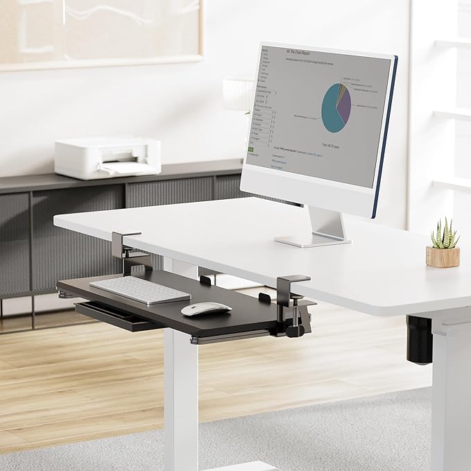 Fenge Keyboard Tray Under Desk, Pull Out Keyboard & Mouse Tray with C Clamp Mount, Sliding Keyboard Holder for Desk, 25.6 x 11.8 inch Large Slide-Out Platform Computer Drawer for Typing, Black