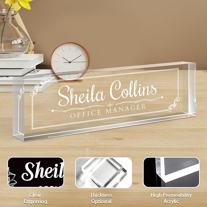 Custom Acrylic Name Plate for Desk, Personalized Office Decor, Engraved Funny Gifts for Coworkers, Boss, Teacher