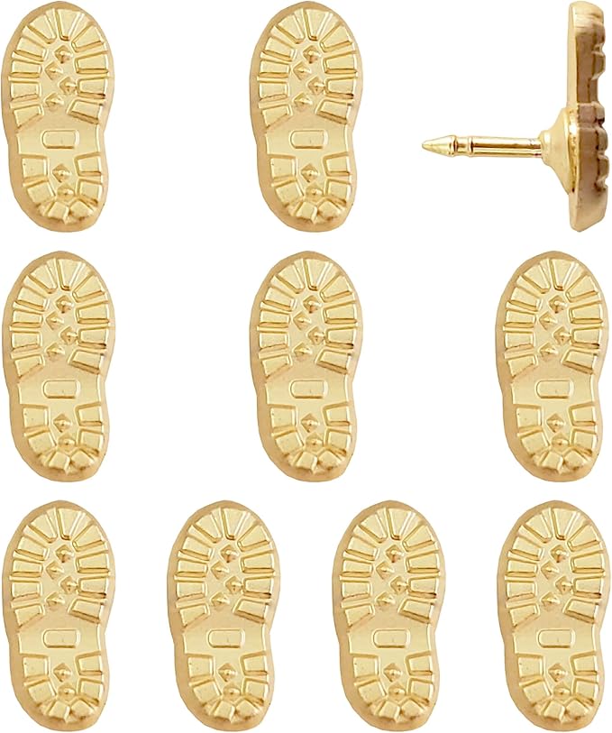 Hiking Boot Print Push Pins - Gold Boot Print Pins - for Cork Board, Maps, or Lapel Pin Use - Designed in USA - Set of 10