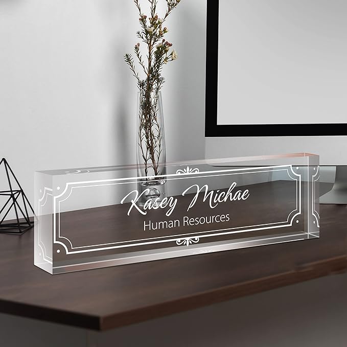 Custom Engraved Name Plate for Desk, Acrylic Desk Name Plate Personalized, Office Desk Decor for Women Men, Acrylic Desk Accessories, Office Gifts for Boss Manager Teacher, Employee Appreciation Gifts