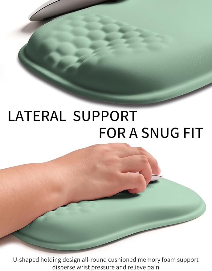 Hokafenle Ergonomic Wrist-Hugging Mouse Pad Wrist Support, U-Shaped Holding Wrist Rest Mousepad for Carpal Tunnel Pain Relief with Cushioned Memory Foam Slope Massage Bulge (10.2x8.3 in,Light Green)