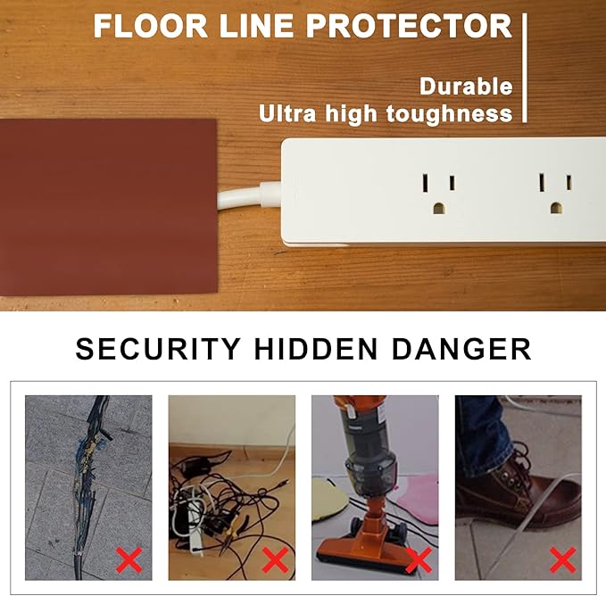 10Ft Floor Cord Cover Brown Silicone Cable Protector Easy to Install Wire Organizer and Hider for Home, Office, Garage (Brown-3m)