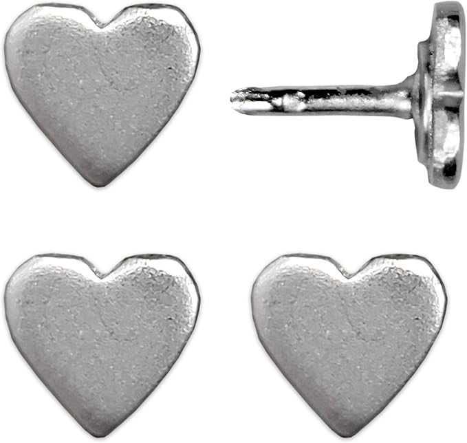 Mini Silver Heart Push Pins - Mini Silver Metal Heart Map Pins - for Cork Board, Maps, or Lapel Pin Use - Designed in USA - Set of 4