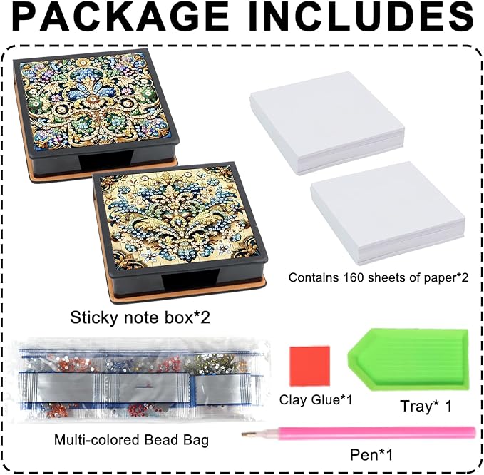 2 pcs Jewelry Diamond Painting Kit Note Box,Gold Memo Paper Storage Box Diamond Art,Sticky Note Holder Diamond Art,Diamond Painting Memo Pad For Office Desk. (Shining)