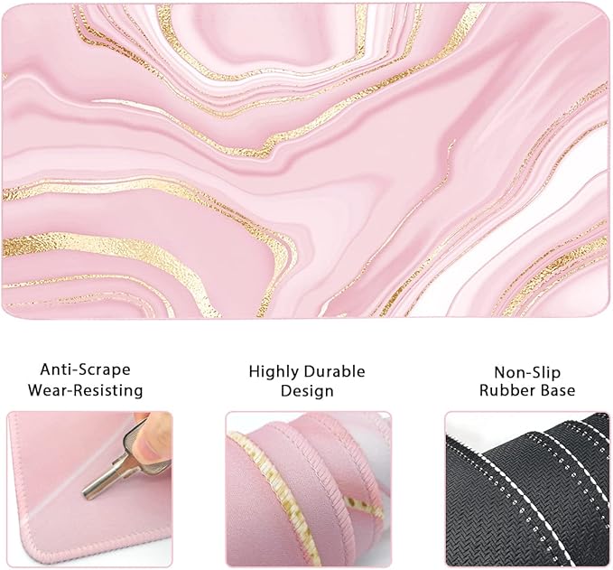 4-in-1 Gaming Mouse Pad Wrist Support Set，Desk Pad + Mouse Pad with Wrist Rest + Keyboard Wrist Rest + Coaster, Ergonomic Design for Home Office Study Game - Pink Fluid