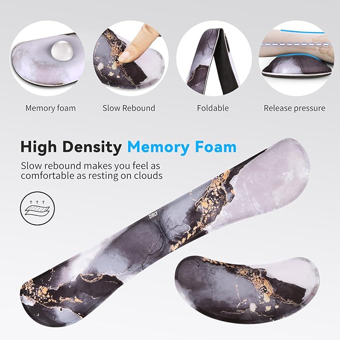 ZIBLY Wrist Rest Keyboard and Mouse Set - Non-Slip Ergonomic Wrist Cushion Support Pad - Easy Typing, Pain Relief – Premium Silky Gel Memory Foam for Work from Home Gaming Computer Laptop