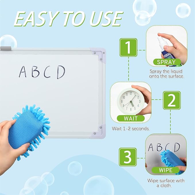 6 Pack Whiteboard Cleaner 3.4 Fl oz White Board Cleaning Spray Dry Erase Board Cleaner with Microfiber Shag Whiteboard Eraser Removes Stubborn Marks from Chalkboard(Colorful)