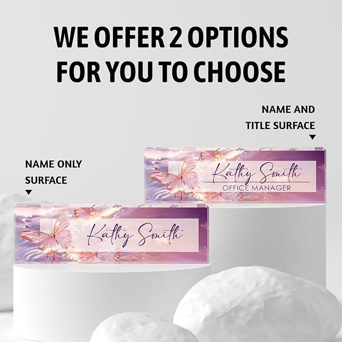 Personalized Name Plate for Desk, Custom Desk Name Plate, Acrylic Name Plate Office Desk Accessories, Personalized Office Gifts for Coworkers Teachers, Employee Appreciation Gifts (Purple Crystal)