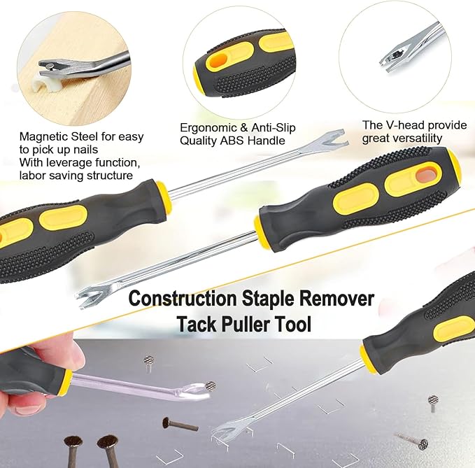 CLcsfwk 4Pcs Upholstery and Construction Staple Remover with Tack Puller Tool, Nail Puller, Carpet Nail Remover, Heavy Duty Staple Puller Remover, for Furniture Floor Wooden Case Carton Photo Frame