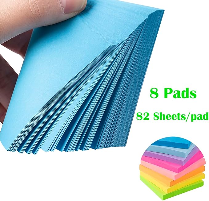 Sticky Notes 3x3 Inches,Bright Colors Self-Stick Pads, Easy to Post for Home, Office, Notebook, 82 Sheets/pad