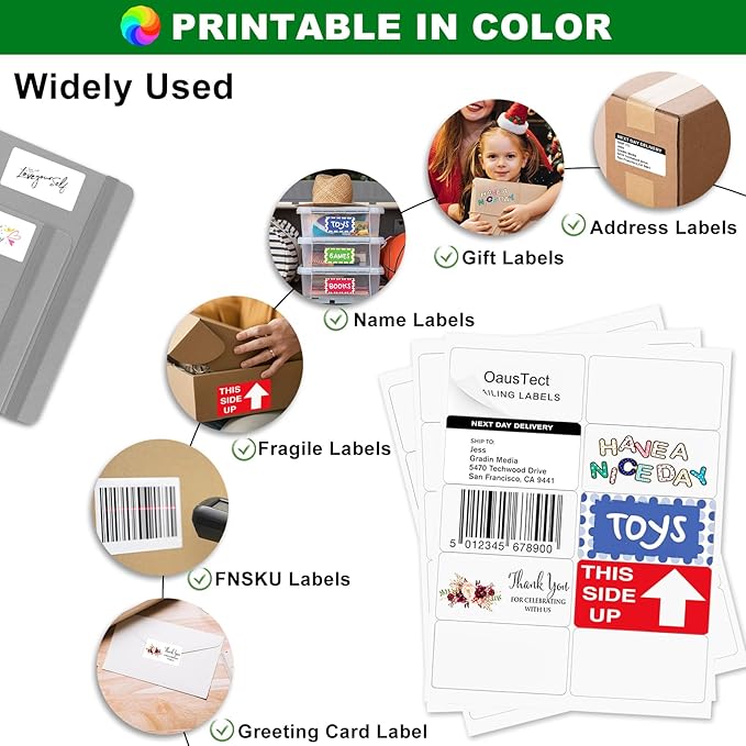 Label Stickers 2x4, 5000 Strong Adhesion Address Mailing Labels, Matte White Printable 8.5 x 11 Lable Sticker Paper for Laser Inkjet Printer, 10 Up Small Shipping Labels Per Sheet (500 Sheets)