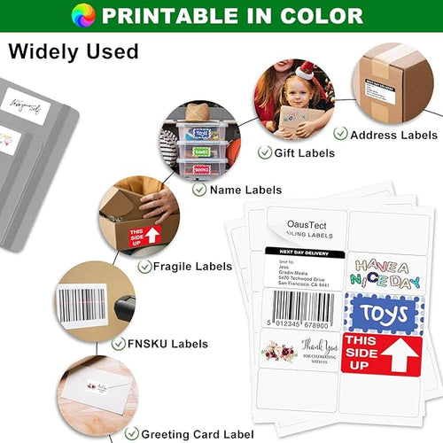 2x4 Shipping Address Labels, 500 Matte Printable Sticker Labels for Mailing Labels, Fragile Stickers, Product Sticker Making, 8.5 x 11 Label Paper for Lase Inkjet Printer, 10 Up Per Sheet, 50 Sheets