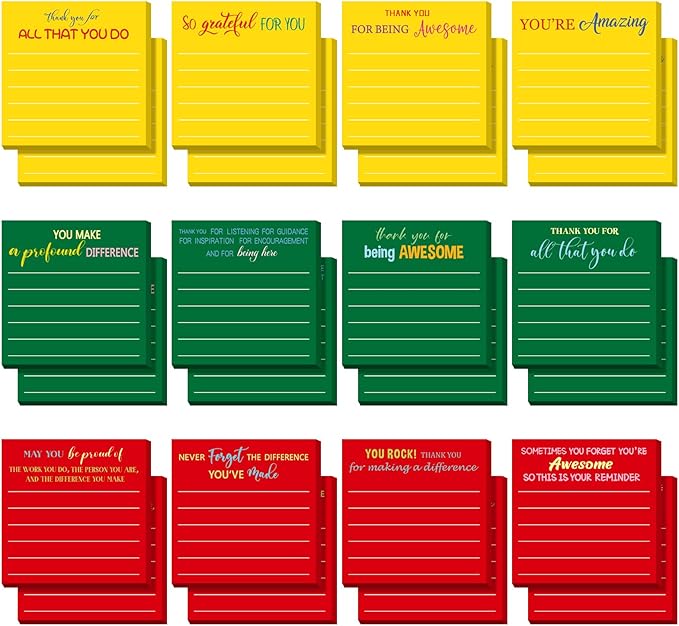 Yinder 24 Pcs Employee Appreciation Sticky Notes New Year Gift Bulk Motivation Sticky Note Pads Inspirational Gift for Teacher Nurse Staff Coworker Office Supply 3 x 3'' (Appreciation,Xmas)