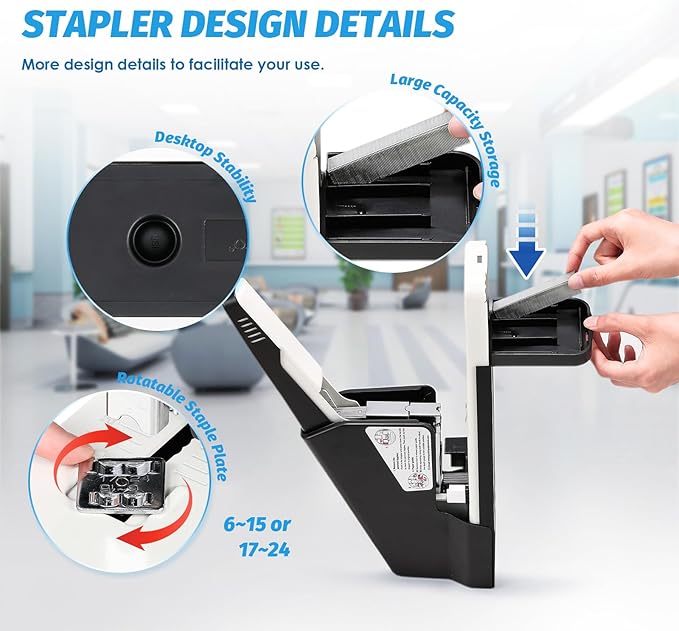 Heavy Duty Stapler 210 Sheets Large Capacity Office Staplers for Desk with 4000 Staples, Black Labor Saving Stapler with Adjustable Stapling, Jam Free for Office, Classroom Paper Binding