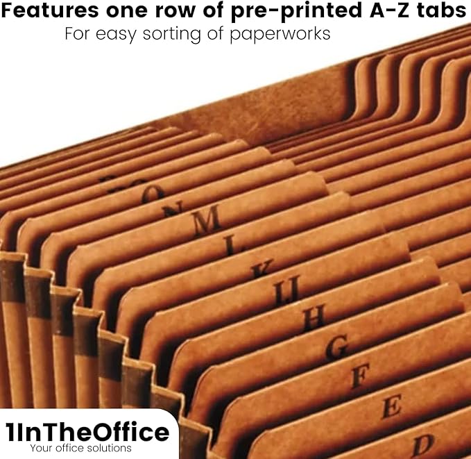 1InTheOffice Expanding File Folder A-Z, Alphabetical File Organizer, Accordion File Organizer, 21-Pocket Expanding File Folder, Letter Size