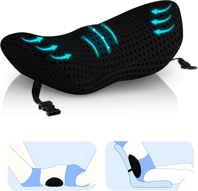 Lumbar Support Pillow, Memory Foam pad is Used to Relieve Lower Back Pain, which can be Easily Fixed with Bandages (Black) in The Back of Office Chairs, Cars, beds and Other Places…, CY0045