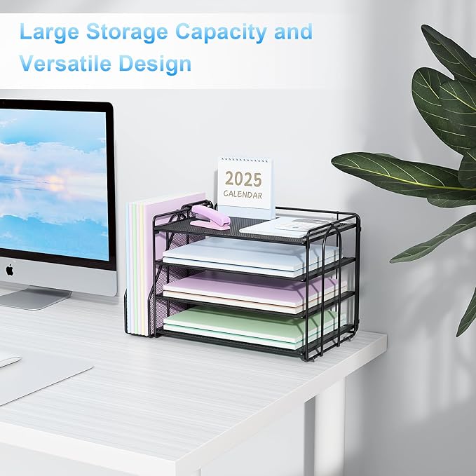 Spacrea Desk Organizers and Accessories, Paper Organizer for Desk with File organizer, Desk Accessories & Workspace Organizers for Catalog & Reference Racks (Black)