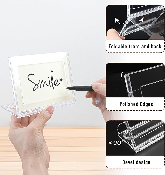 10 Pack 3x5 Inch Small Sign Holder Horizontal, Double-Sided Usage with Swivel Base for Table Display, for Office, Store, Restaurant, for Number/Name/Food Label Display, Note
