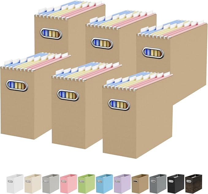 Oterri Cardboard File Organizer Box for Hanging File Folders Letter Size,File Box for Computer Desk,File Cabinet,Working Home,Office,Classroom (Brown, Letter Size - 6 Packs)