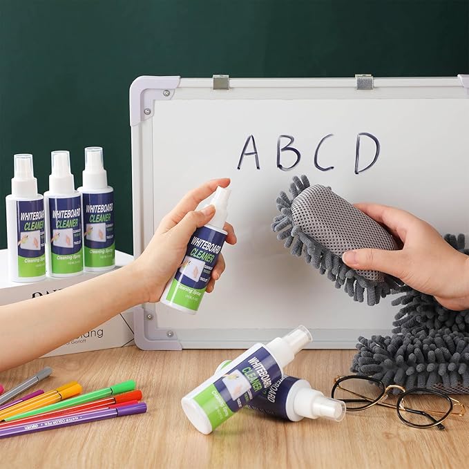 6 Pack Whiteboard Cleaner 3.4 Fl oz White Board Cleaning Spray Dry Erase Board Cleaner with Microfiber Shag Whiteboard Eraser Removes Stubborn Marks from Chalkboard(Grey)