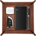 SITHON Valet Tray Desktop Storage Organizer – Premium PU Leather Catchall Bedside Vanity Tray Nightstand Caddy Holder for Remote Controller, Keys, Phone, Wallet, Coin, Jewelry, Brown