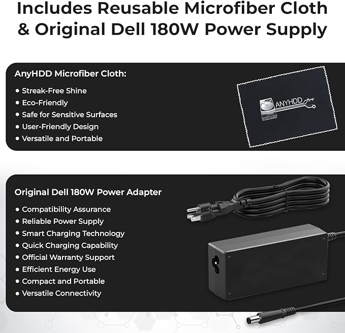 Dell WD19TB Thunderbolt Docking Station with 180W AC Power Adapter (130W Power Delivery) + HDMI Cable + DisplayPort Cable + Thunderbolt Cable + Microfiber Cloth Included