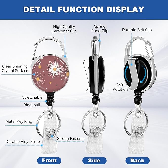2 Pack Flower ID Badge Holder with Heavy Duty Retractable Reel Keychain for WomenStudents,Teachers, Nurses, Office Use 9